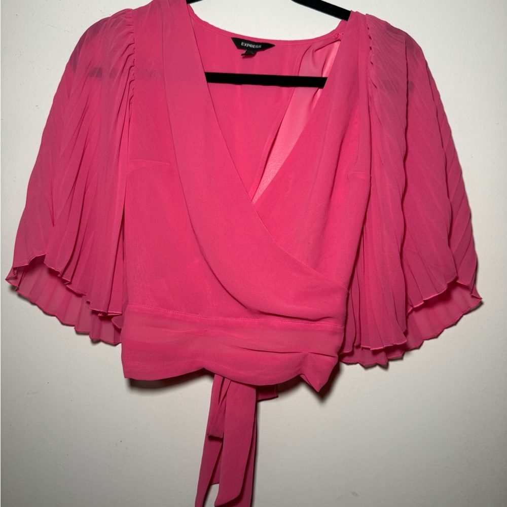 Express Fuchsia Pleated Wrap Blouse